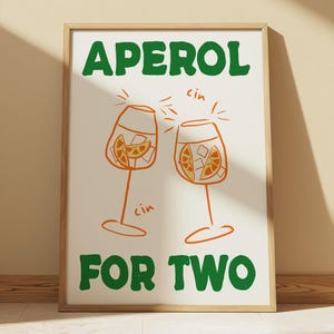 Trendy Aperol Print, Cheers Print, Cocktail Poster, Bar Cart Art Print, Maximalist Kitchen Wall Art, Drink Poster, Colorful Apartment Decor