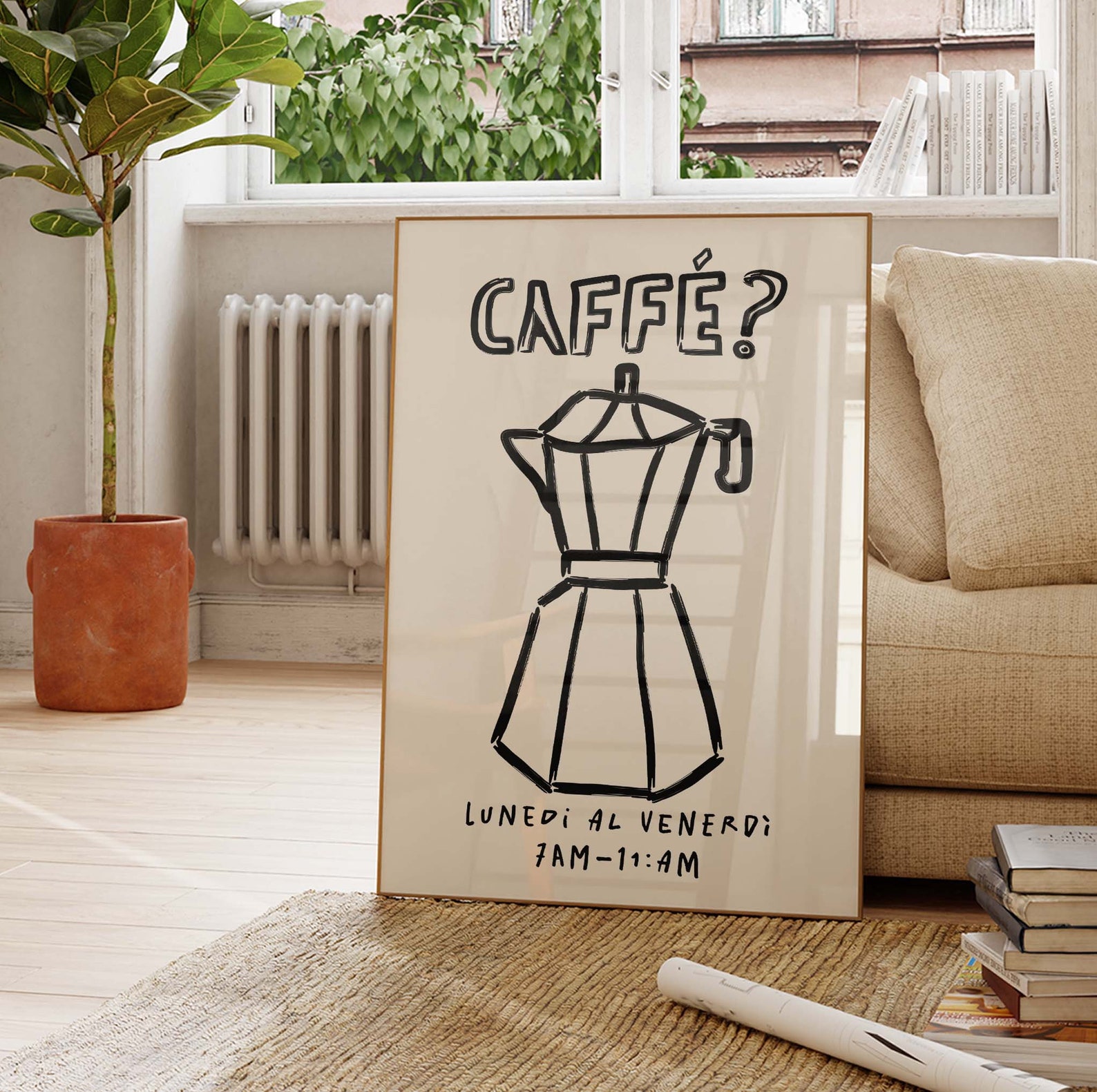 Retro Caffe Poster, Italian Moka Pot Print, Caffettiera Poster, Coffee ...