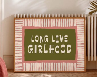 Long Live Girlhood Nursery Print, Playful Girl Room Decor, Retro Green Pink Kids Room Poster, Landscape Nursery Wall Art, Digital