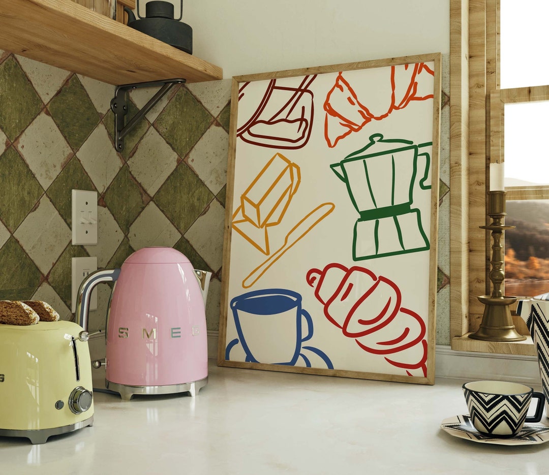 Breakfast Print Retro Breakfast Print, Trendy Coffee Print, Maximalist Kitchen Print ...