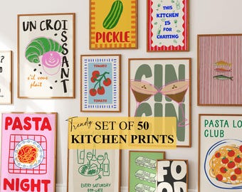 Gallery Wall Set of 50 Prints, Mega Bundle Trendy Wall Art, Printable Wall Art, Eclectic Kitchen Gallery Set, Maximalist Home Decor, Digital