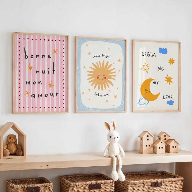 Set of 6 Nursery Prints, Colorful Kids Room Prints, Cute Playroom Wall ...