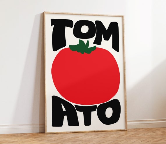 Retro Tomato Print, Trendy Tomato Poster, Vegetable Art Print, Modern Kitchen Print, Food Illustration, Fruit Market Print, Typography Art