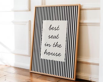 Best Seat In The House Retro Quote Print, Funny Bathroom Wall Art, Toilet Humor Decor, Minimalist Striped Wall Art, Digital Download