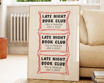 Late Night Book Club Print, Ticket Print, Bedroom Decor, Retro Book Lover Wall Art, Cute Wall Art, Reading Corner Home Decor, Unique Gift