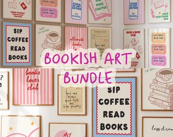 Trendy Book Lover Wall Art Bundle, Cute Book Club Decor Digital Prints, Aesthetic Bookish Gallery Art, Cozy Reading Corner, Instant Download
