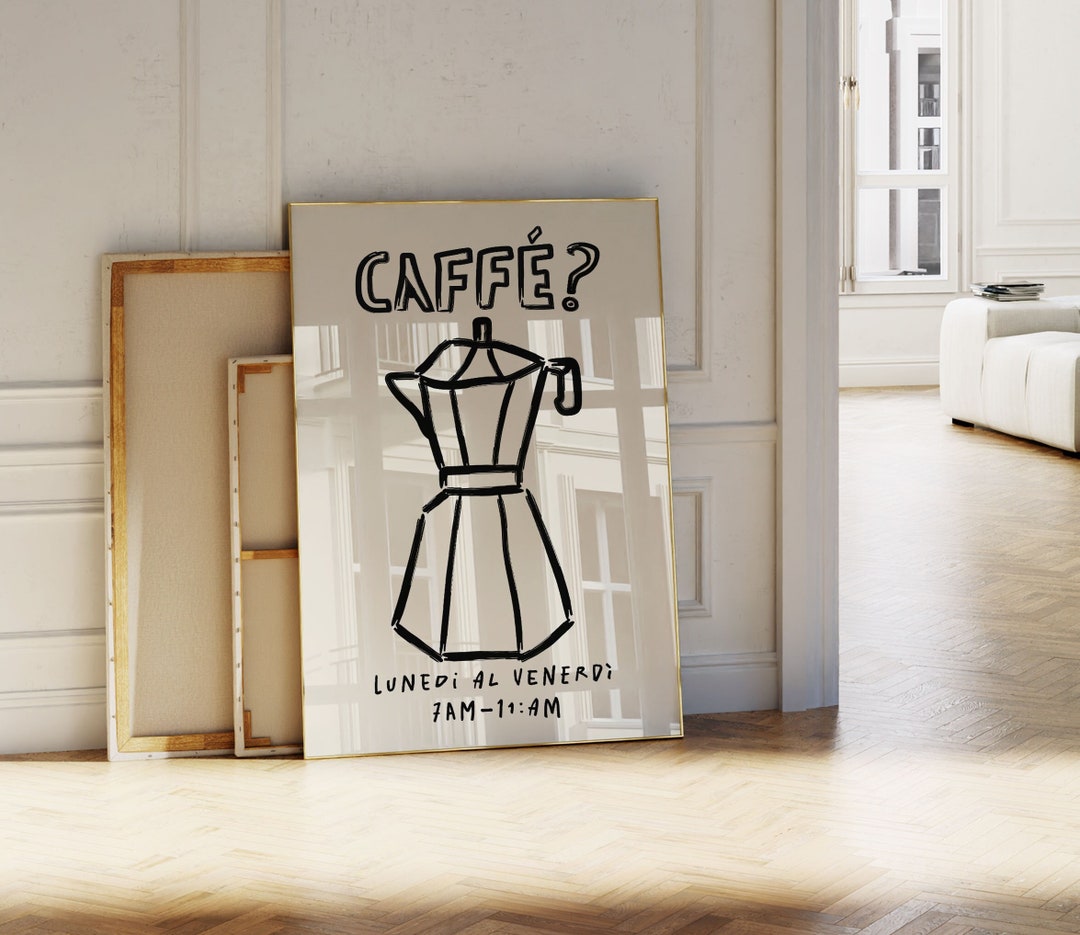Retro Caffe Poster, Italian Moka Pot Print, Caffettiera Poster, Coffee ...