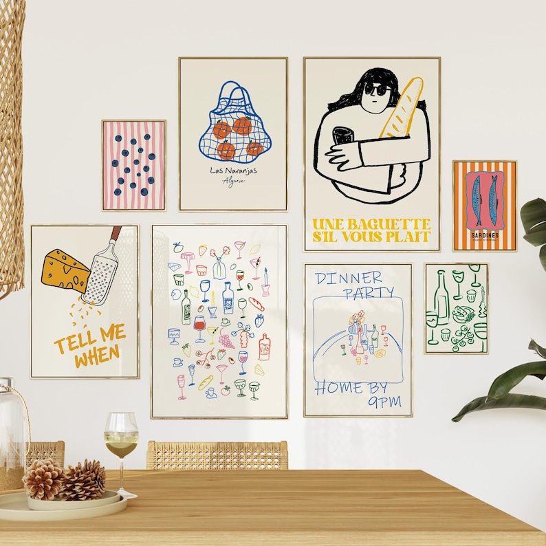 500 kitchen wall art prints bundle, retro food and... Retro Gallery Wall Set of 50, Trendy Kitchen Food & Drinks Prints ...