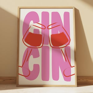 Trendy Cin Cin Print, Wine Cheers Print, Cocktail Print, Bar Cart Art Print, Maximalist Kitchen Print, Wine Lover Gift, Colorful Drink Print