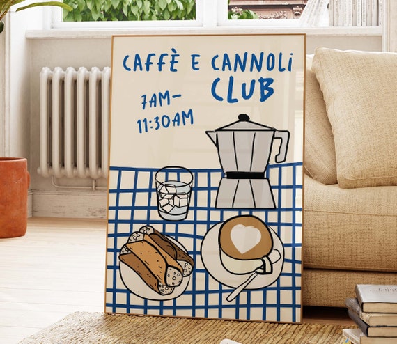 Coffee and Cannoli Club Retro Food Print, Italian Breakfast Print, Trendy Food Art Print, Mid Century Modern Print, Retro Kitchen Art