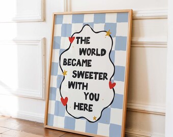 Sweet Nursery Wall Art Print, Heart And Star Boho Kids Room Decor, Blue Bedroom Art, Inspirational Positive Art, Playroom Wall Art, DIGITAL