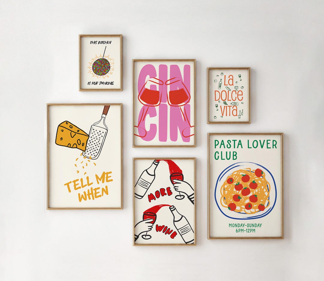 Kitchen Gallery Wall Set, Trendy Food & Drink Prints, Colorful ...