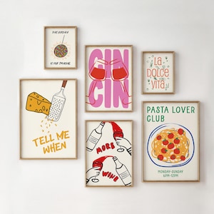 Kitchen Gallery Wall Set, Trendy Food & Drink Prints, Colorful Apartment Wall Art, Home Decor Ideas, Dining Room Art, DIGITAL files