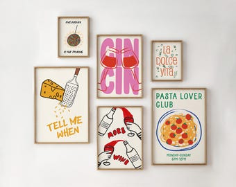 Kitchen Gallery Wall Set, Trendy Food & Drink Prints, Colorful Apartment Wall Art, Home Decor Ideas, Dining Room Art, DIGITAL files