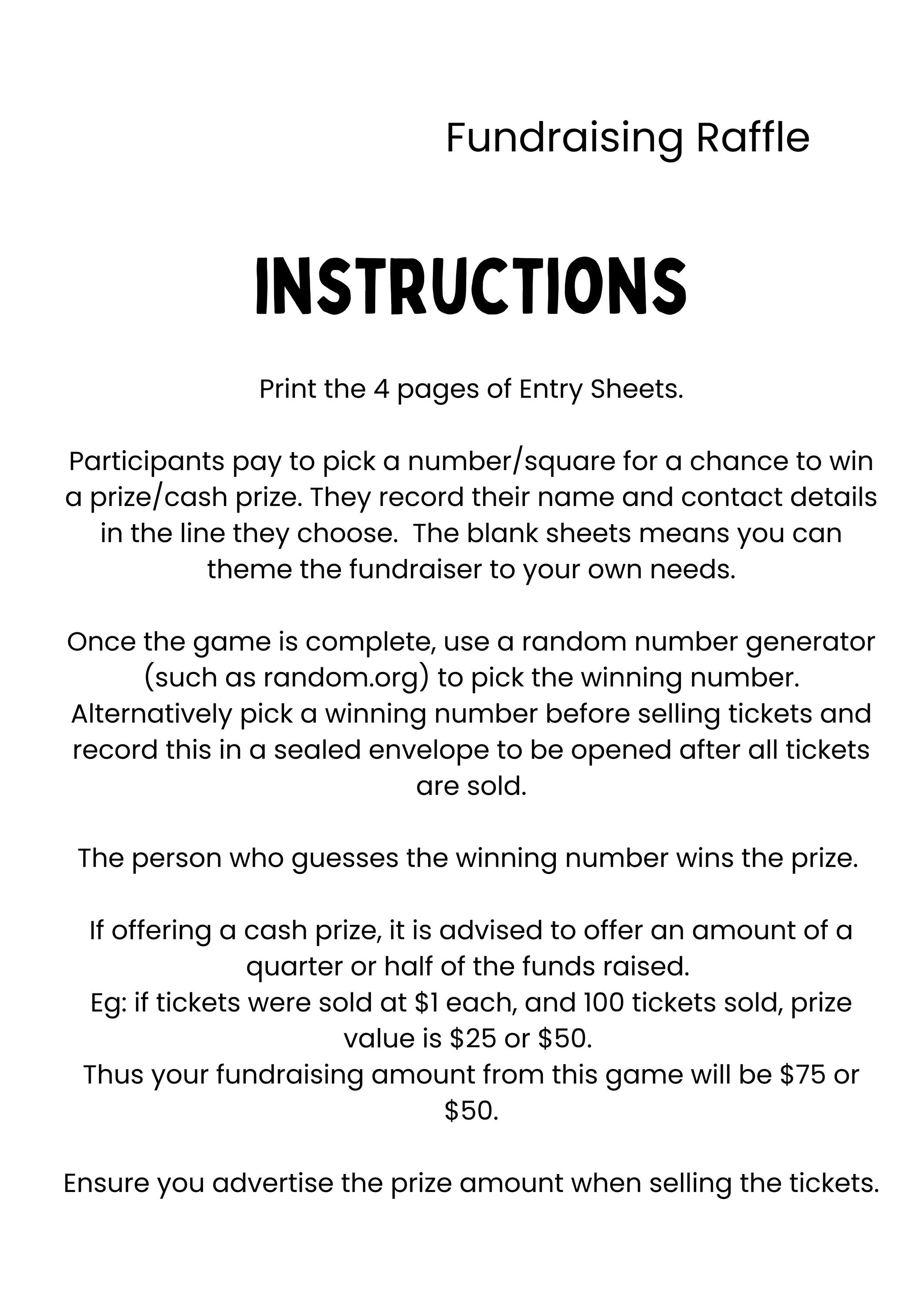 Blank Fundraising Raffle Sweepstakes Game - Entry Sheets and ...
