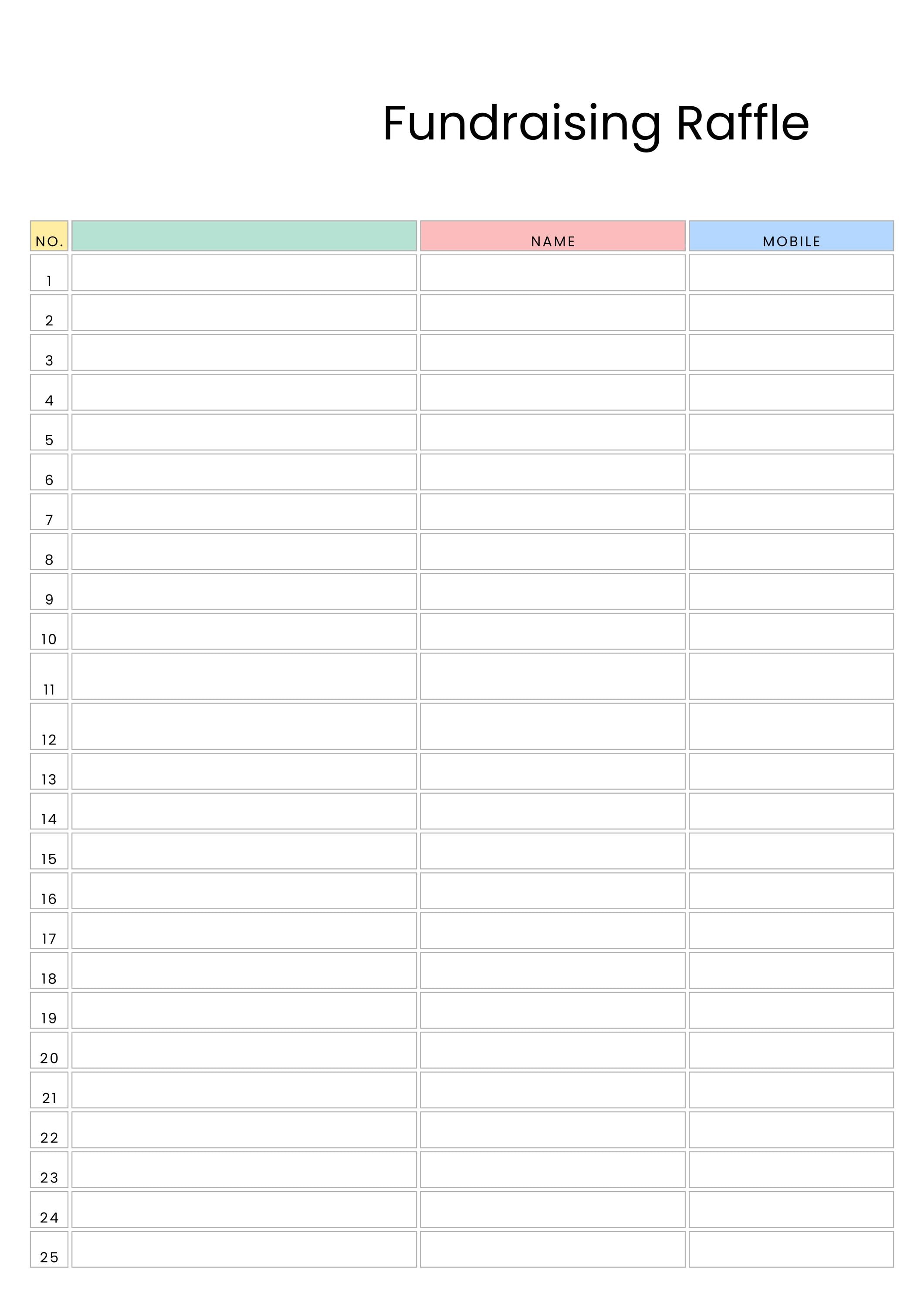 Fillable Raffle Square Template Blank Fundraising Raffle Sweepstakes Game - Entry Sheets and ...