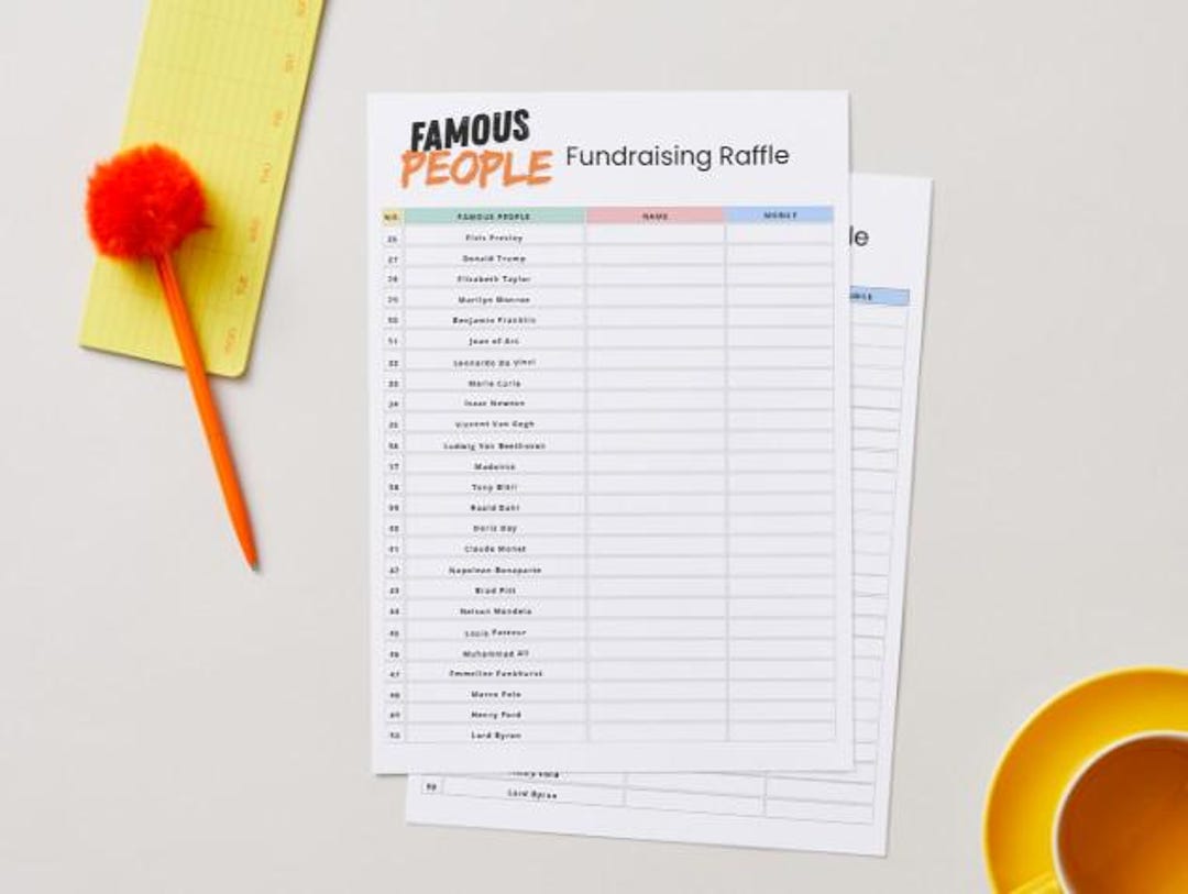 Famous People Fundraising Raffle Sweepstakes Game - Entry Sheets and ...