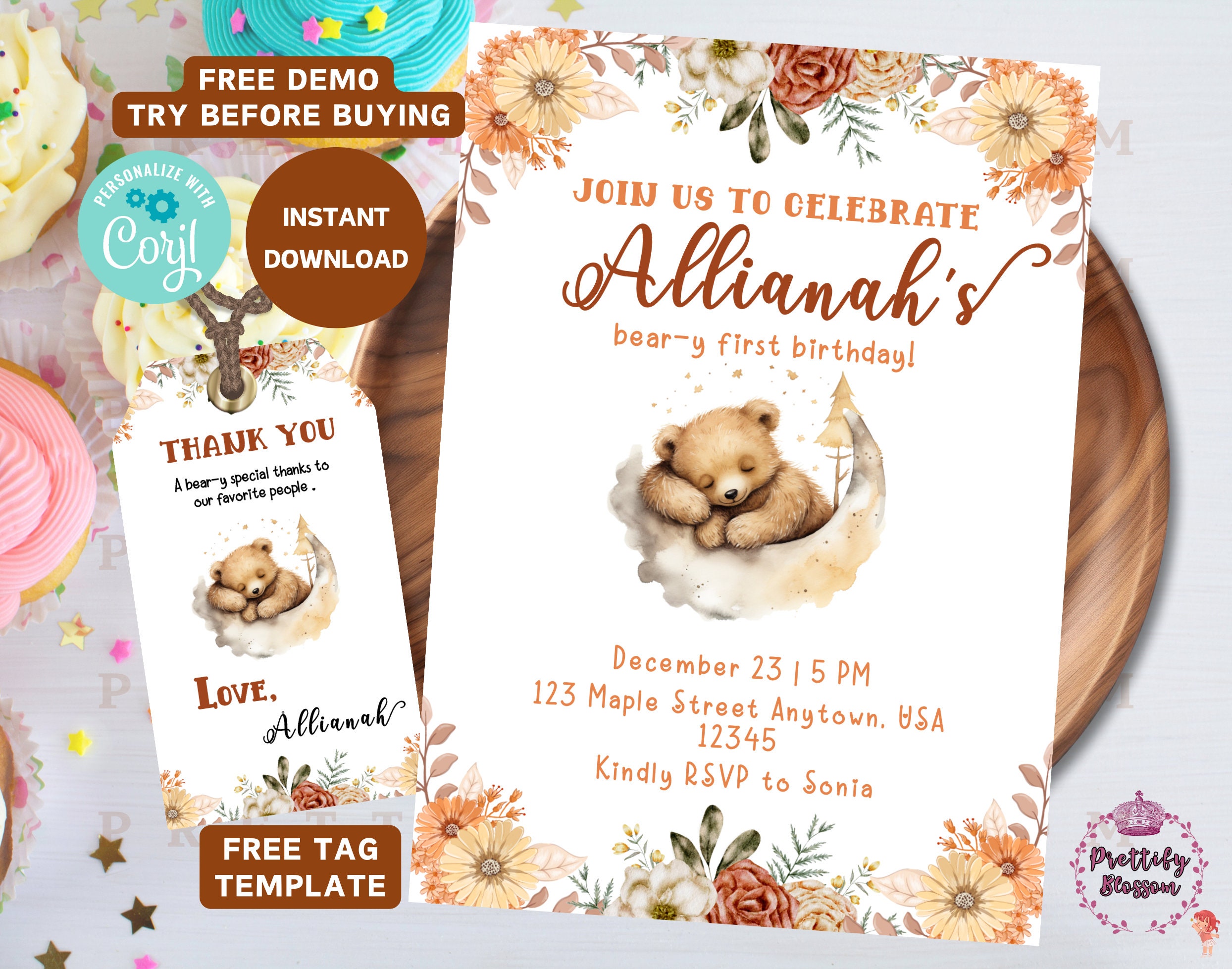 Editable Bear Party Invitation, Printable Template, Bear Party ...