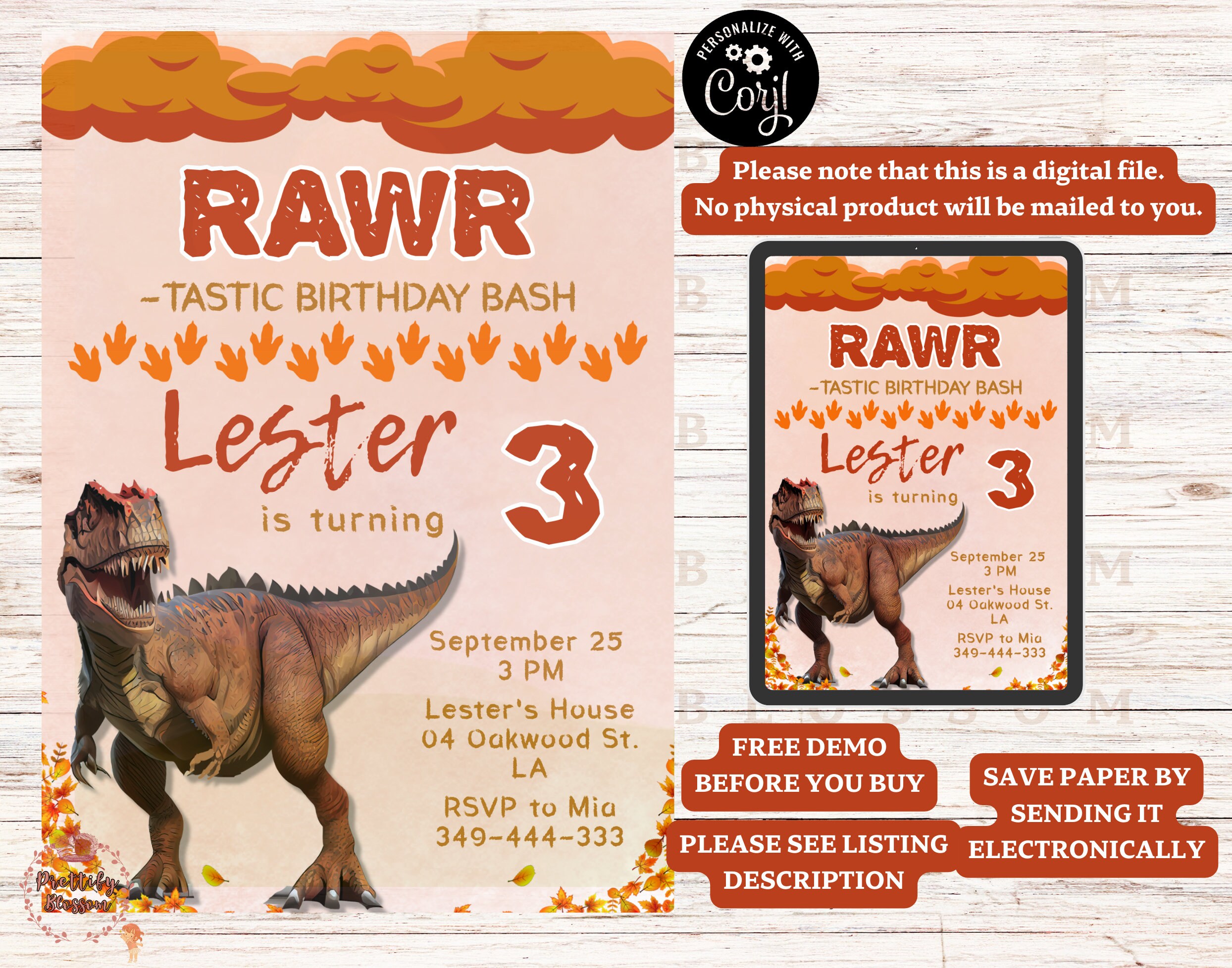 Editable Dinosaur Party Invitation Dinosaur Birthday Party Invitation ...