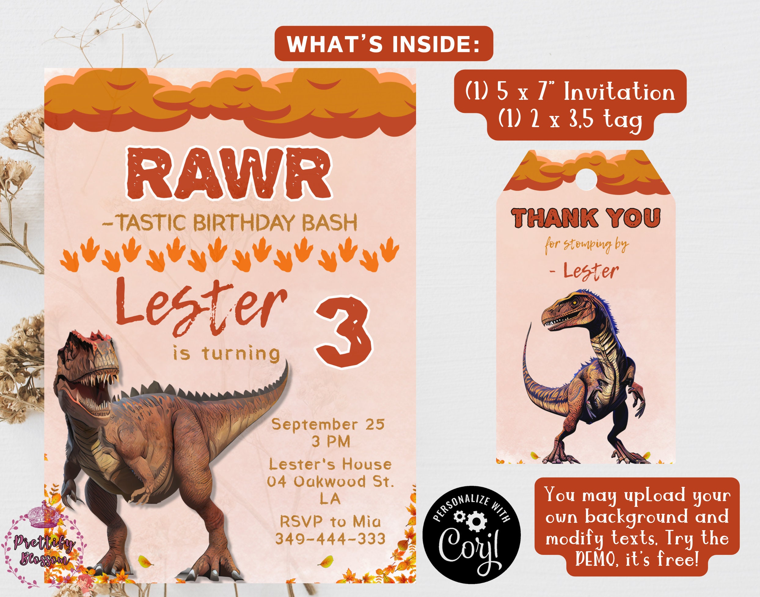 Editable Dinosaur Party Invitation Dinosaur Birthday Party Invitation ...