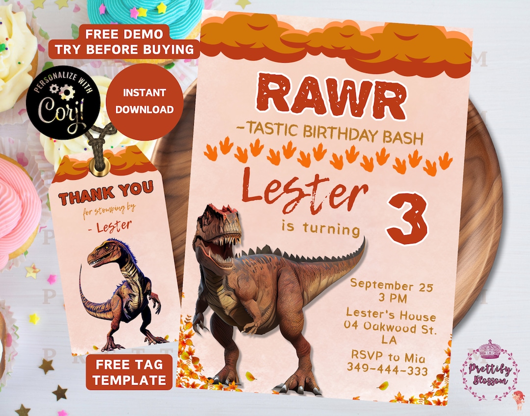 Editable Dinosaur Party Invitation Dinosaur Birthday Party Invitation ...