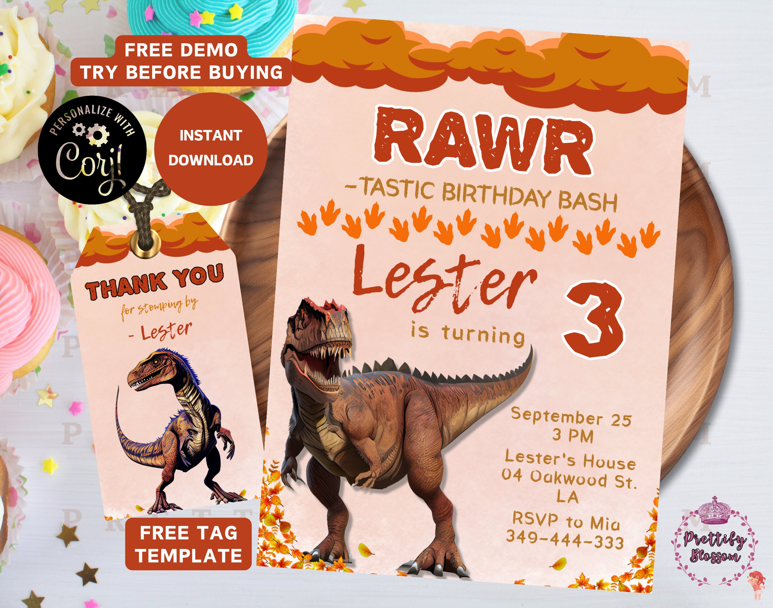 Editable Dinosaur Party Invitation Dinosaur Birthday Party Invitation ...