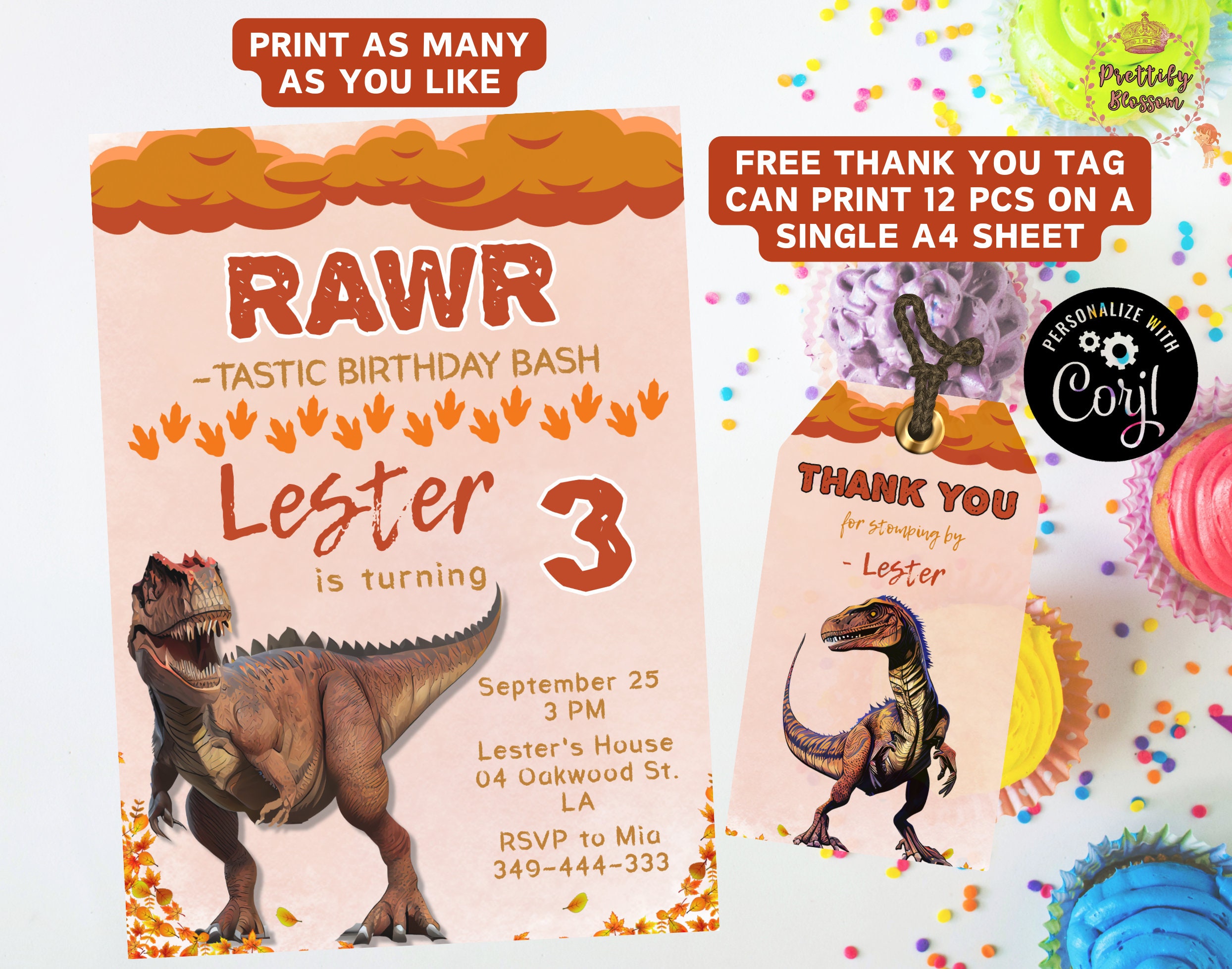 Editable Dinosaur Party Invitation Dinosaur Birthday Party Invitation ...