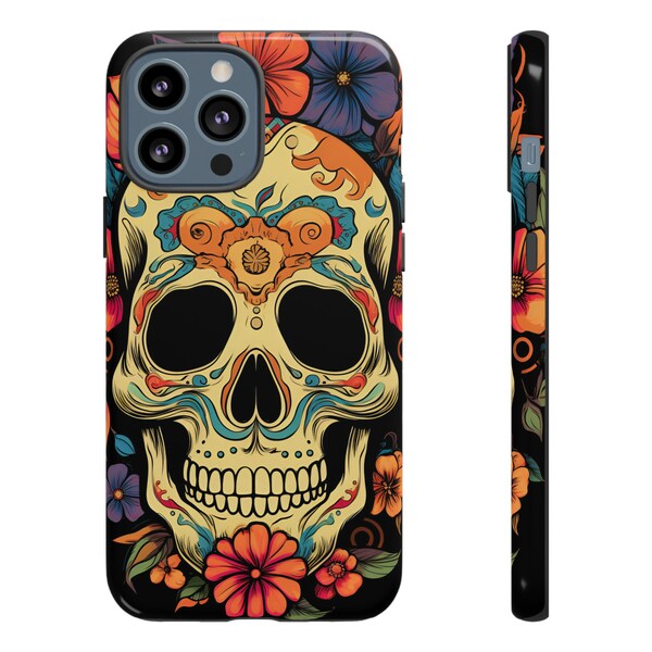 Sugar Skull Phone Case Floral Phone Case Bloomy Phone Case Sugar Skull Floral Design for iPhone 15 14 13 12 Pro Max Plus mini