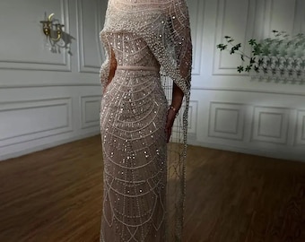 Robe de soirée scintillante | Robe de soirée de luxe | Robe de bal | Robe de soirée perlée de luxe sans manches sirène | Robe formelle longue | Mariage