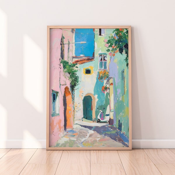 Colourful Print Of Vespa Frequent Traveler Gift Cool Artwork Destination Poster Print Destination Painting Dreamy Poster Europe Oil Painting