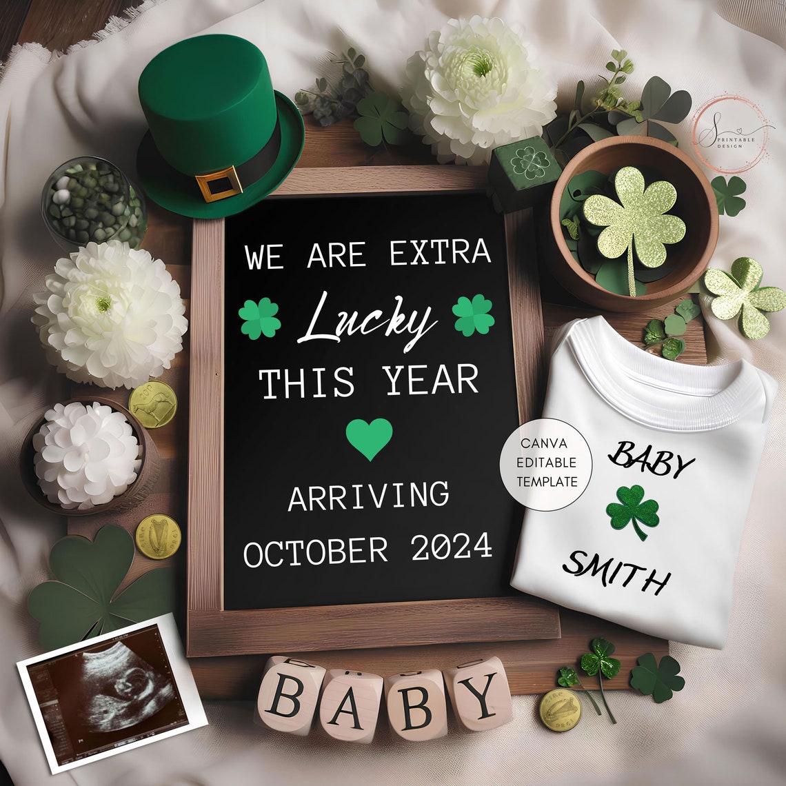 St Patrick's Day Pregnancy Announcement, Digital Baby Announcement ...
