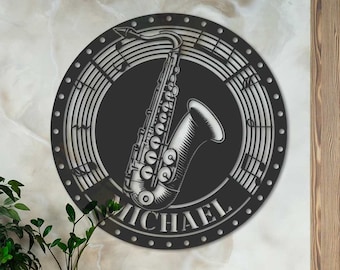 Personalized Saxophone Metal Wall Art, Saxophone Sign, Saxophone Wall Hanging, Music Room Decor, Music Lover Gift, Saxophone Name Sign