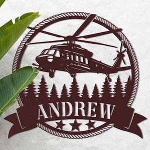 Custom Black Hawk Helicopter Metal Wall Art, Pilot Name Sign, Helicopter Metal Home Decor, Pilot Gift, Helicopter Wall Art, Military Gift