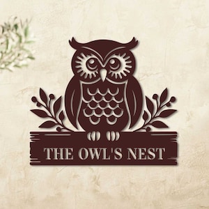 Custom Owl Metal Wall Art, Owl Metal Sign, Owl Nest Gift, Owl Lover Gift, Outdoor Decor, Garden Decor, Owl Decor, Gifts for Mom
