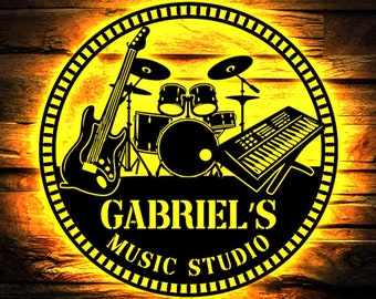 Custom Music Instruments Metal Sign with Led lights, Music Decor, Studio Decor, Gift for Musician, Personalized Drummer Metal Sign