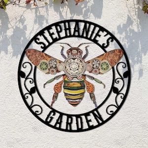 Custom Vintage Bee Metal Garden Sign, Rustic Bee Sign, Colorful Bee Sign, Garden Metal Sign, Bee Decor, Gardener Gift, Bee Keeper Gift