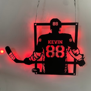 Custom Hockey Metal Sign with Led Light, Hockey Wall Decor, Hockey Player Gifts, Personalized Hockey Name Sign, Hockey Game Decor