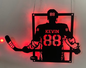 Custom Hockey Metal Sign with Led Light, Hockey Wall Decor, Hockey Player Gifts, Personalized Hockey Name Sign, Hockey Game Decor