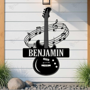 Custom Guitar Metal Wall Sign, Guitar Wall Decor, Guitar Studio Sign, Personalized Guitarist Name Sign, Music Studio Decor, Music Lover Gift