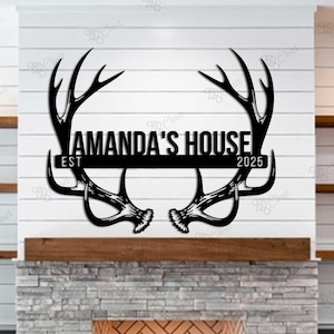Métal personnalisé en bois de cerf, plaque murale personnalisée en bois de cerf, cadeau de chasse, panneau de cabane rustique, décoration de lodge, déco homme des cavernes, cadeau pour chasseur