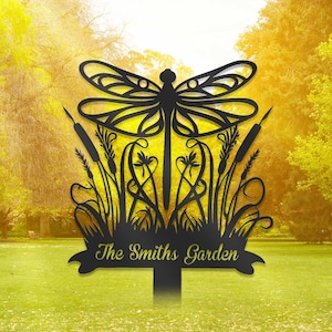 Custom Dragonfly Garden Sign, Dragonfly Sign, Dragonfly Metal Sign, Garden Decor, Personalized Gardening Sign, Dragonfly Gifts, Yard Art