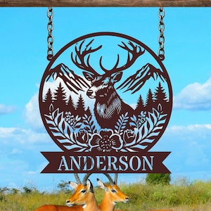 Benutzerdefinierte Hirsch Kabine Metallschild, Hirsch Monogramm Zeichen, Hirsch Jäger Geschenk, Geschenk für ihn, Mann Höhle Zeichen, Hirsch Jagd Zeichen, Geschenk für Papa