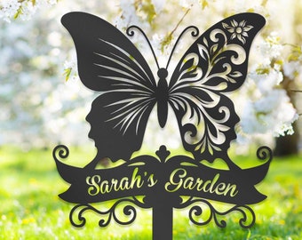 Personalized Butterfly Garden Stake, Butterfly Flower Sign, Butterfly Decor, Gardener Gift, Yard Decor, Custom Garden Name Sign,Gift For Mom