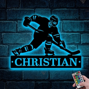 Custom Hockey Metal Sign with Led Light, Hockey Name Sign, Hockey Wall Decor, Hockey Player Gifts, Home Decor, Hockey Gifts, Gift for Him