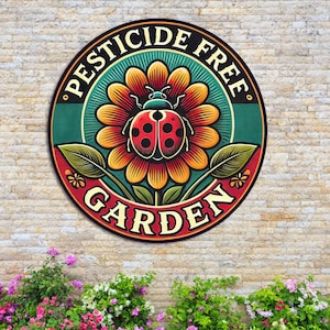 Custom Colorful Ladybug Metal Sign, Ladybug Garden Sign, Ladybug Sign, Ladybug Decor, Garden Decor, Yard Art, Insect Decor, Pesticide Free