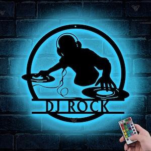 Custom DJ Metal Sign with LED Light, DJ Player Metal Sign, Music Lovers Gift, Gift For Man, Gifts for dj, Disc Jockey Metal Wall Art