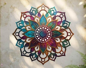 Colorful Mandala Metal Wall Art, Boho Garden Decor, Geometric Wall Hanging, Yoga Zen Art, Outdoor Patio Wall Decor, New Home Gift