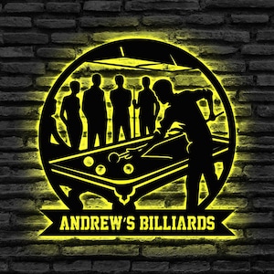 Benutzerdefinierte Billard-Namensschild mit LED-Licht, Benutzerdefiniertes Billard-Tischschild, Billard-Wandkunst, Spielraumschild, Pool-Dekor, Mannhöhlenschild