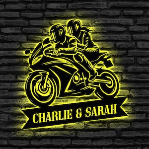 Custom Couple Motorcycle Metal Wall Art, Motorcycle Name Sign Decoration, Motorcycle Home Decor, Custom Motorcycle Wall Art