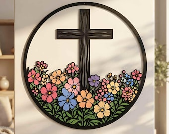 Floral Cross Wall Decor, Christian Wall Art, Religious Metal Wall Art, Faith Home Decor, Outdoor Patio Accent, Faith Gift